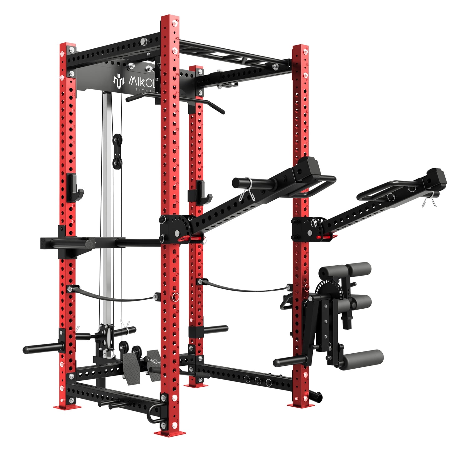 Mikolo Power Rack Cage, Monster Series 3" x 3" Commercial Squat Rack with 2000LB Capacity, and More Attachments for Home Gym(Red)