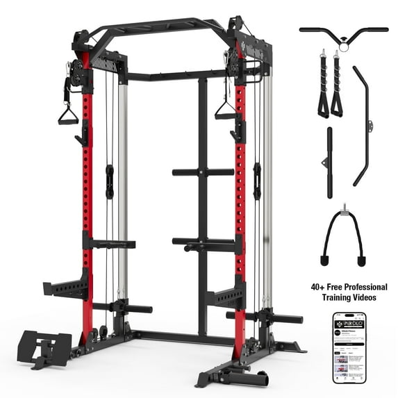Mikolo Power Rack Cage, Weight Rack with Dual Pulley Cable Crossover Machine,Multi-Function Squat Rack with J Hooks,Dip Bars and Landmine for Home Gym (Black)