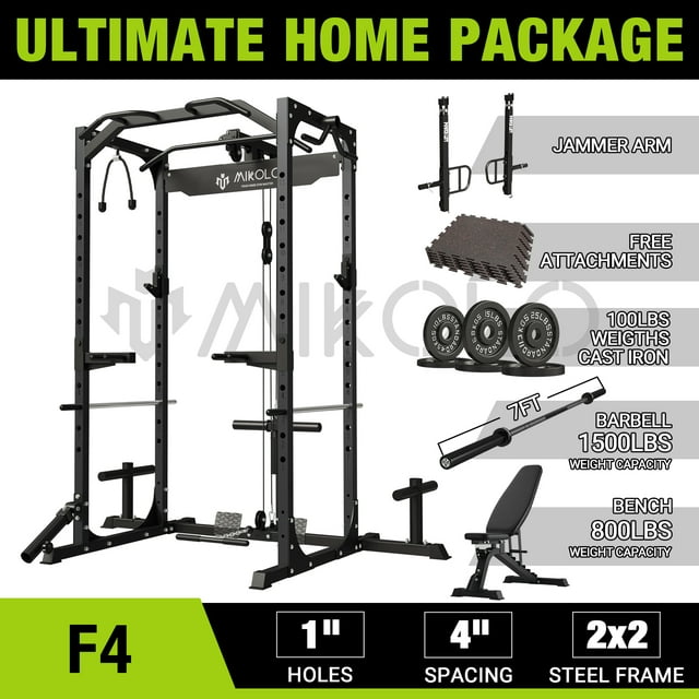 Mikolo Power Rack Cage with LAT Pulldown System,1200 lbs Capacity Power Rack with Ultimate Home Package