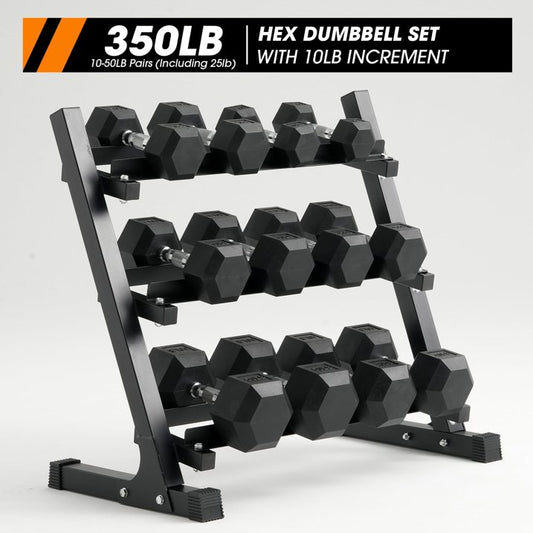 Mikolo Rubber Hex Dumbbell Set with Racks, Option in 350lbs, Strength Training Weight Set Home Gym