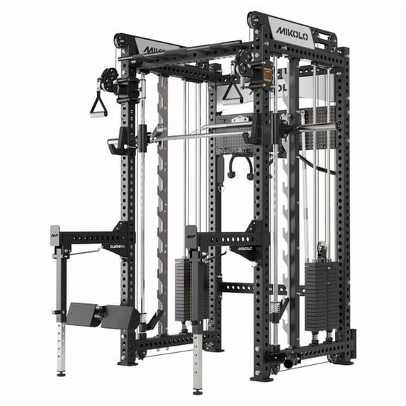 Mikolo Anubis-2.0 Smith Machine with Weight Stack, 3“×3” All-in-One Power Cage with LAT Pulldown & Cable Crossover, 3200LBS Multi-Function Trainer with Aluminum Pulley System for Fitness Home Gym