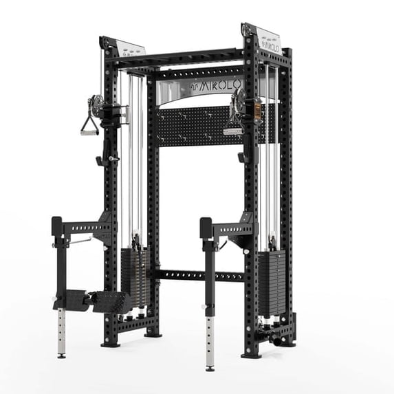 Mikolo Anubis-2.0 Smith Machine with Weight Stack, 3“×3” All-in-One Power Cage with LAT Pulldown & Cable Crossover, 3200LBS Multi-Function Trainer with Aluminum Pulley System for Fitness Home Gym