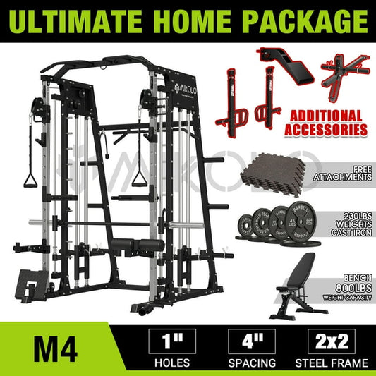 Mikolo Smith Machine Home Gym, 2200 lbs Power Rack Cage with Cable Crossover, Smith Cage with Ultimate Home Package