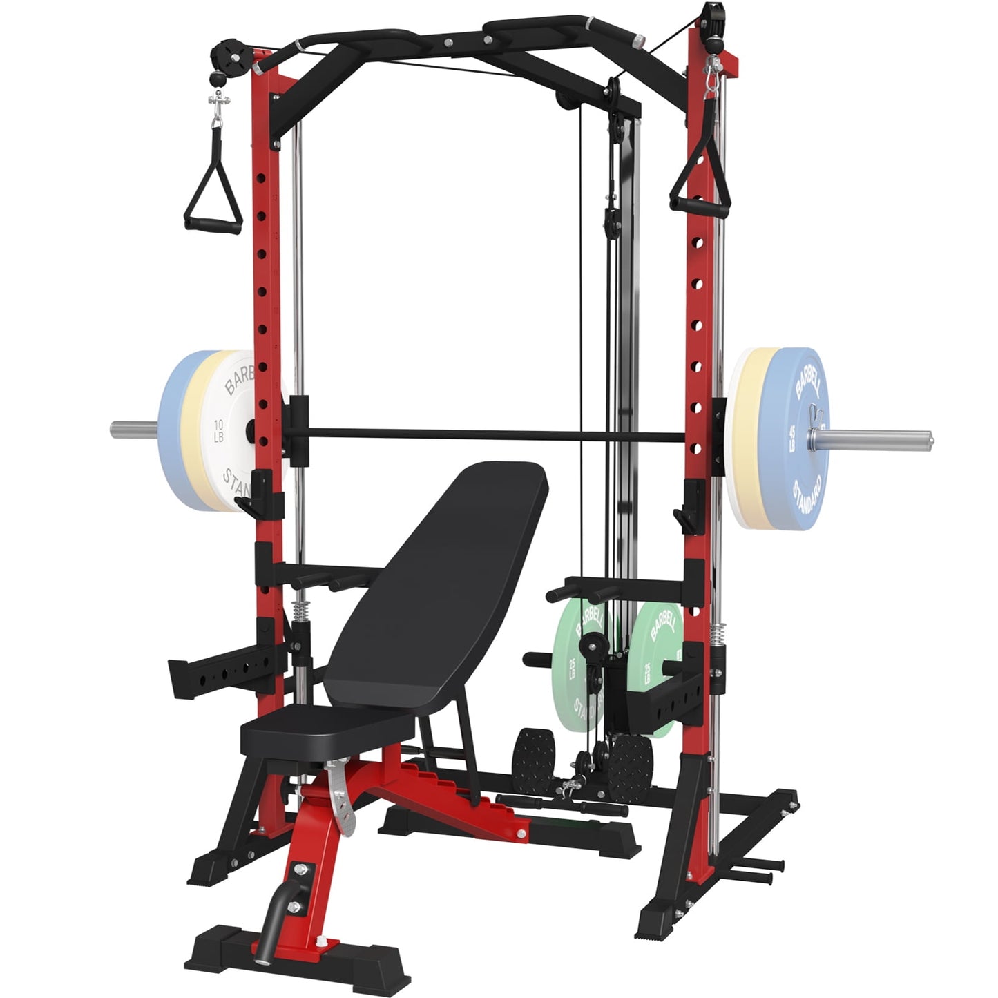 Mikolo Smith Machine Home Gym, Multi-Functional Power Rack with Cable Crossover System, Squat Rack with Weight Bar, Landmine, Dip Bars, T-Bar and Other Attachements