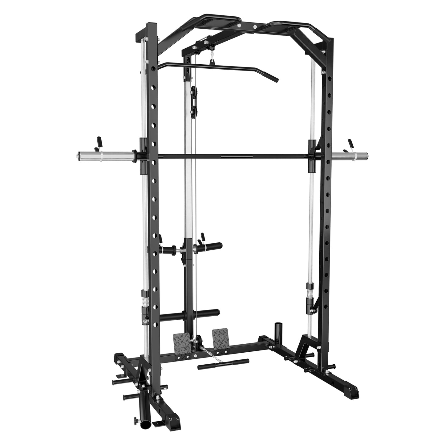 Mikolo Smith Machine Home Gym, Multi-Functional Squat Rack with Lat Pull Down System, Workout station with Weight Bar, Bend Peg and Other Functional Attachments