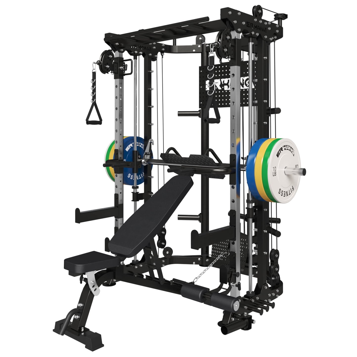 Mikolo Smith Machine Power Cage, 2200lb Commercial Strength Training Equipment with 800LB Capacity Adjustable Weight Bench(Black)