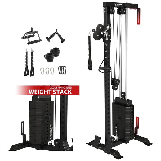 Mikolo Wall Mount Cable Machine Tower with 200LBS Weight Stack,27 Positions Adjustable Dual Pulleys Cable Crossover Machine For Home Gym