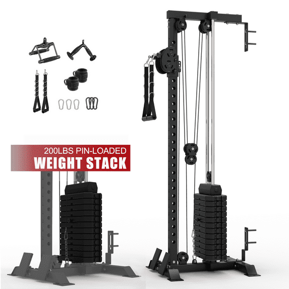 Mikolo Cable Crossover Machine Home Gym, Wall Mount Cable Station with 200LBS Weight Stack,Lat Pull Down Machine with 27 Positions Dual Pulley System