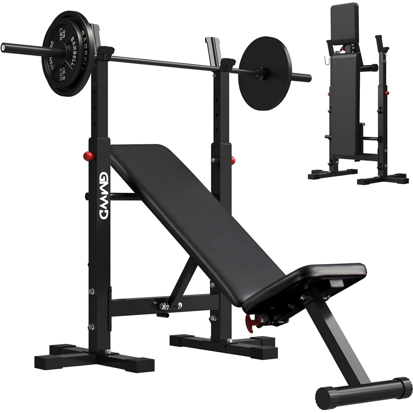 Mikolo Weight Bench Set, 660LBS Foldable Bench Press with Squat Rack, Multi-functional Adjustable Flat Incline Bench for Chest, Shoulder Home Gym Equipment, Black