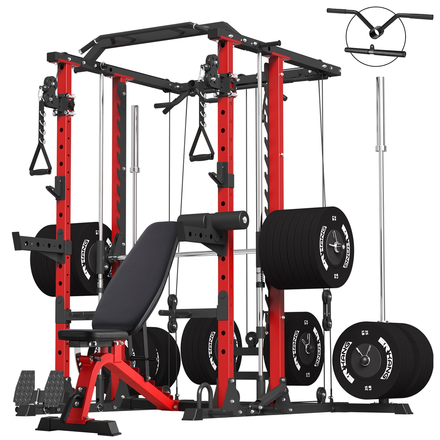 ER KANG Smith Machine Home Gym, 2000LBS Squat Rack with Cable Crossover System, Multi-Function Workout Machine for Home Gym(2023 Version)