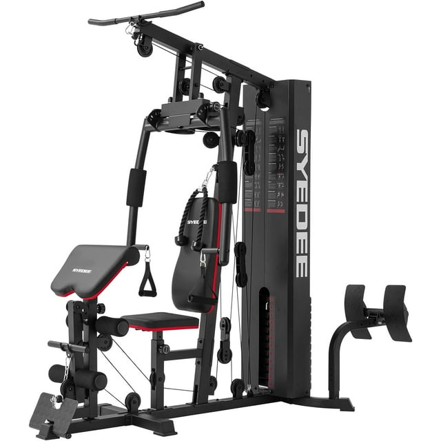 Syedee Home Gym Station, Workout Station with 150LBS Weight Stack, Home Gym Equipment for All Body Training.