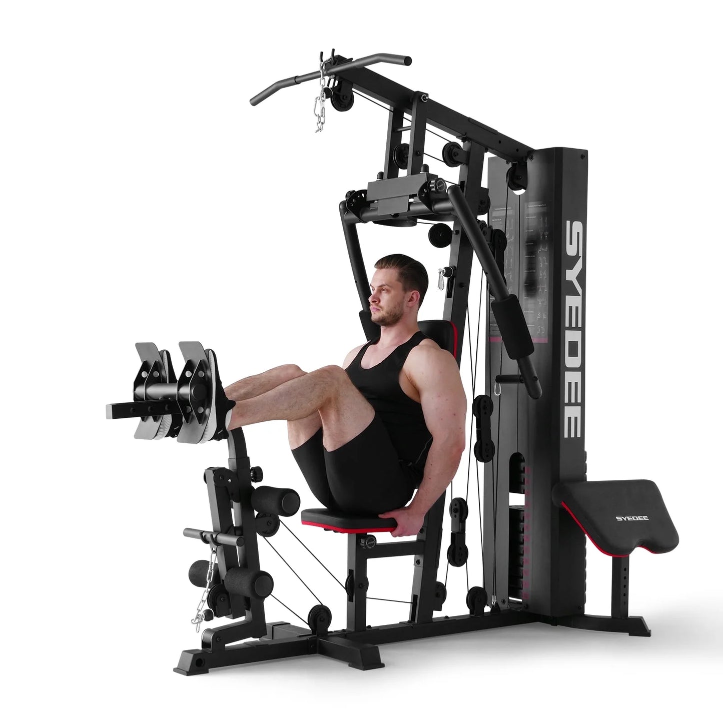 Syedee Home Gym Station, Workout Station with 150LBS Weight Stack, Home Gym Equipment for All Body Training.