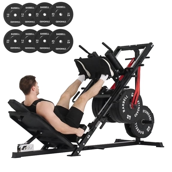 Syedee Multifunctional Leg Machine W/ Linear Bearing Hack Squat & Leg Press Combo with Safety Features, Adjustable Pedals, Space-Saving Leg Machine W/ Band Pegs Arm-reach Weight Holder