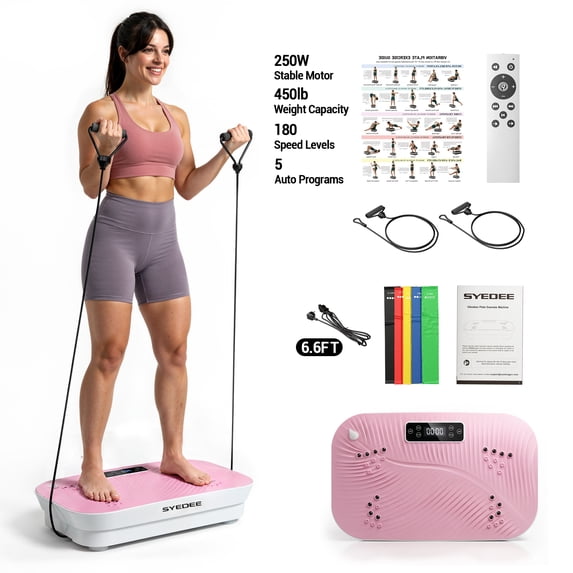 Syedee Vibration Plate Exercise Machine, Full Body Vibration Platform with 180 Adjustable Speed Levels, 450 lbs Capacity, Bluetooth Speaker, Resistance Bands & Remote Control