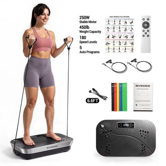 Syedee Vibration Plate Exercise Machine, Full Body Vibration Platform with 180 Adjustable Speed Levels, 450 lbs Capacity, Bluetooth Speaker, Resistance Bands & Remote Control