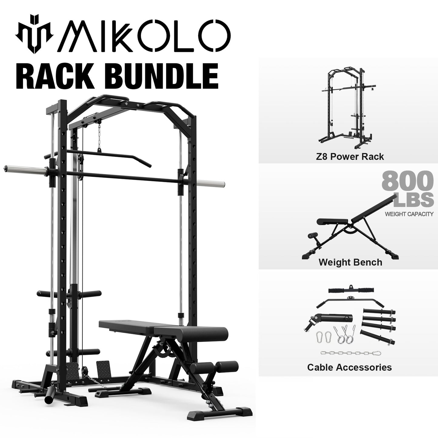 Mikolo Smith Machine Home Gym, Multi-Functional Squat Rack with Lat Pull Down System, Workout Station with Weight Bar, Bend Peg and Other Functional Attachments