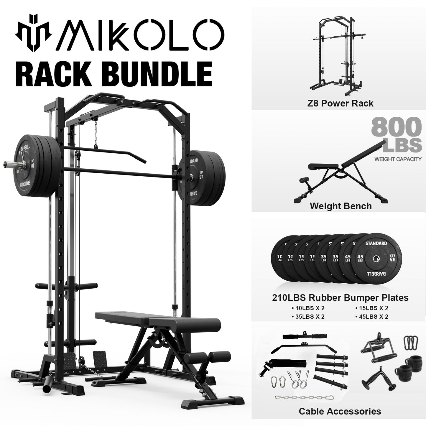 Mikolo Smith Machine Home Gym, Multi-Functional Squat Rack with Lat Pull Down System, Workout Station with Weight Bar, Bend Peg and Other Functional Attachments