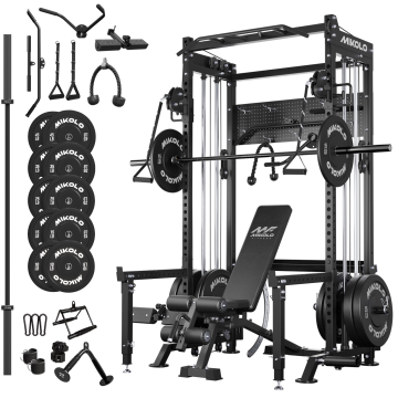 Mikolo Power Rack, 2000LB Capacity Power Cage with Dual Pulley Cable Crossover System, Multi-function Squat Rack For Home Gym