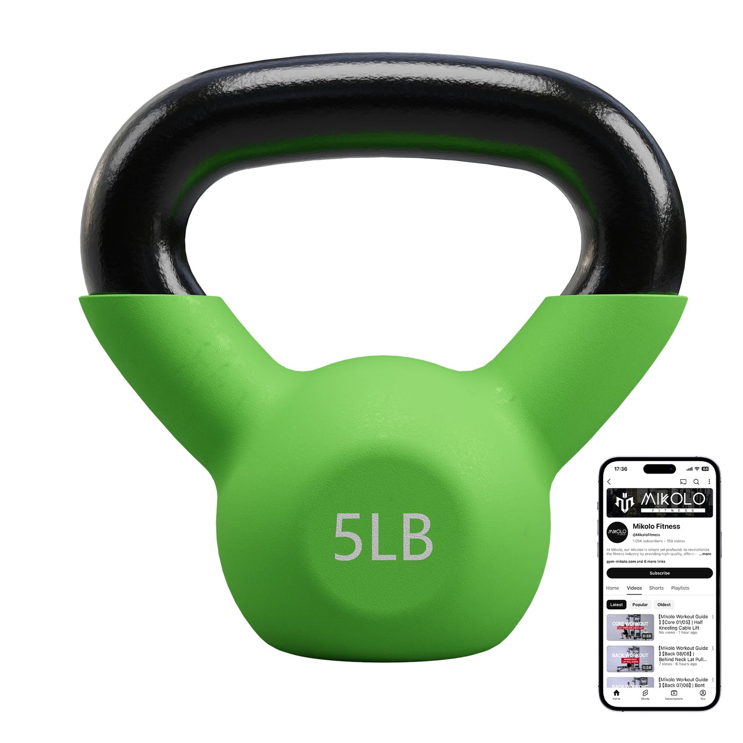 Mikolo Cast Iron Kettlebell Vinyl Coated Strength Training Kettlebells for Exercises, Fitness, Full Body Workout Equipment,Wide Grip Handle & Flat Bottom Ergonomic kettlebell sets for Home Gym 15LB