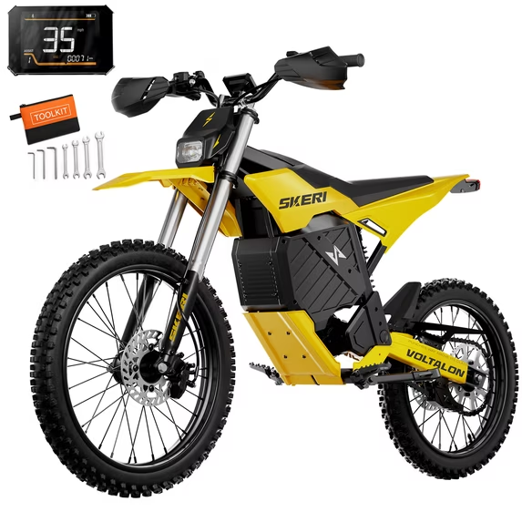 Skeri Electric Dirt Bike for Adults, 19"/17" Fat Tire 3000W (Peak 6500W) 72V 30AH Battery 50MPH Hydraulic off-Road Age 16+ (Yellow)