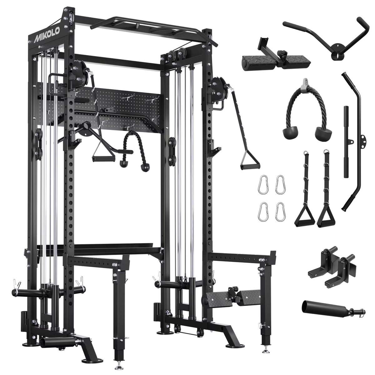 Mikolo Power Rack, 2000LB Capacity Power Cage with Dual Pulley Cable Crossover System, Multi-function Squat Rack For Home Gym