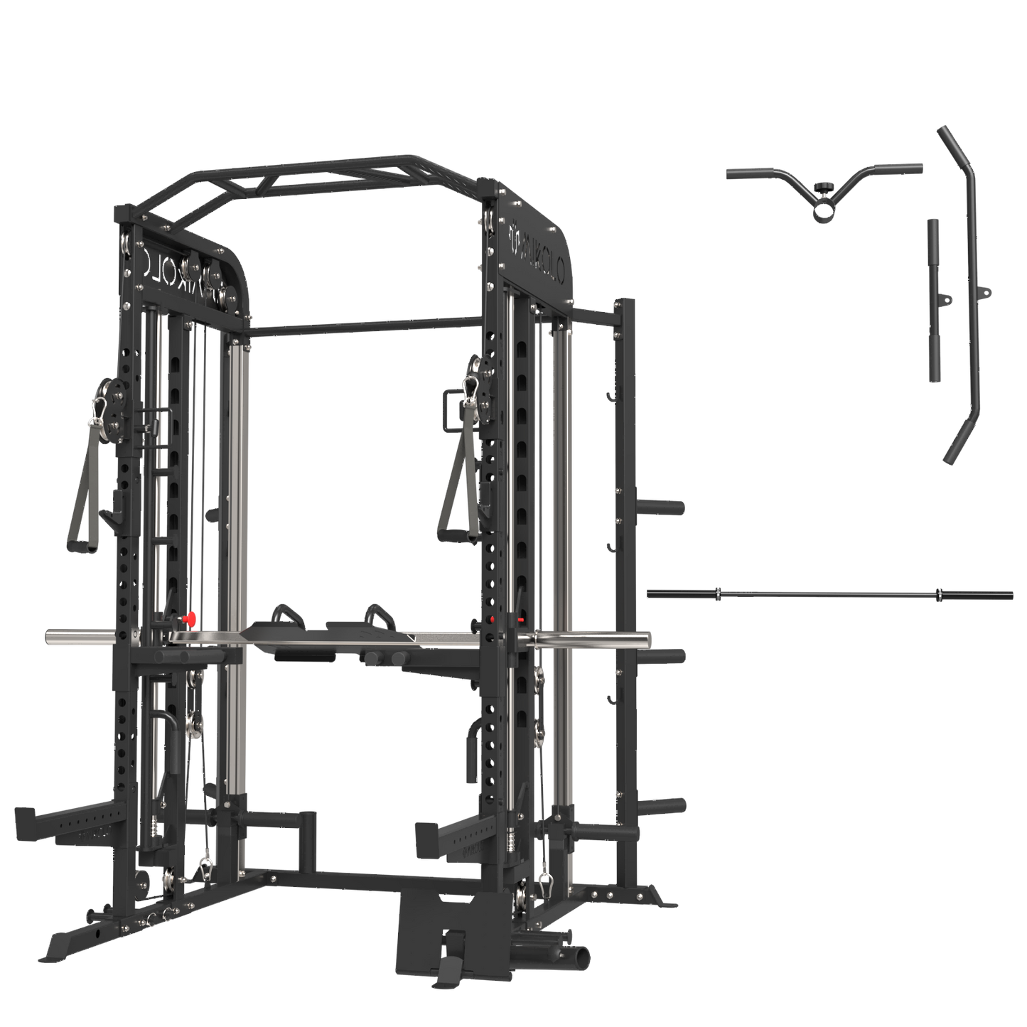 Mikolo Smith Machine, All-in-One Power Rack Cage with Adjustable Cable Crossover, Vertical Leg Press and Smith Bar, Multifunctional Squat Rack with J Hook, Spotter Arms and Other