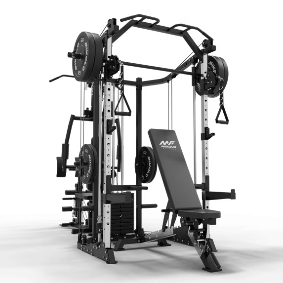 Mikolo Smith Machine Power Cage, Multi-Function Home Gym System with Cable Crossover, 121LB Weight Stack
