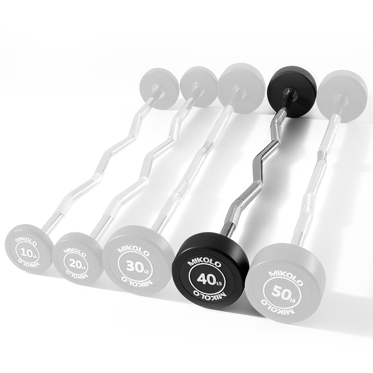 Mikolo Rubber Coated Fixed Weight EZ Curl Barbell, Pre-Loaded Weights EZ Curl Solid Steel Barbells, Weighted Bar for Weightlifting Exercise （10LBS）