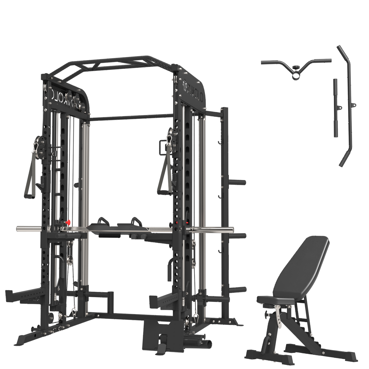 Mikolo Smith Machine, All-in-One Power Rack Cage with Adjustable Cable Crossover, Vertical Leg Press and Smith Bar, Multifunctional Squat Rack with J Hook, Spotter Arms and Other