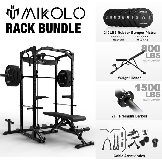 Mikolo Multifunctional Power Rack with Lat Pulldown, 1200 lbs Capacity, White/Black