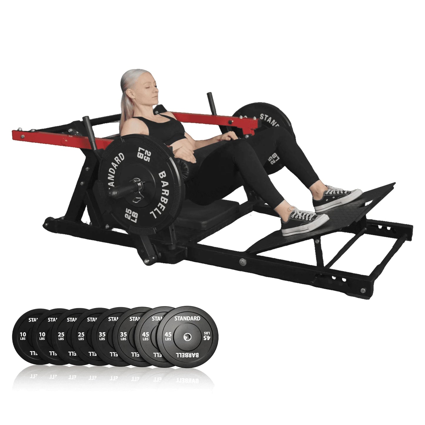 Syedee Glute Bridge & Hip Thrust Machine, 800LBS Plate-Loaded, Heavy Duty Butt Exercise Equipment with Weight Holder&Adjustable Footboard, for Glute Muscles Building and Butt Shaping, Red