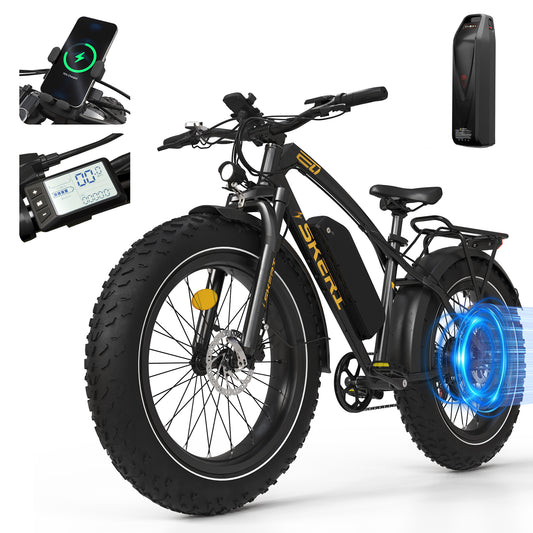 Skeri Electric Scooter, 26"x4.0" Fat Tire E Bike, 500W (Peak 1000) Motor, 48V 15.6Ah Removable Battery*2, 60 Miles & 25 mph, Electric Bicycle with 7 Speed and Front Suspension, Black