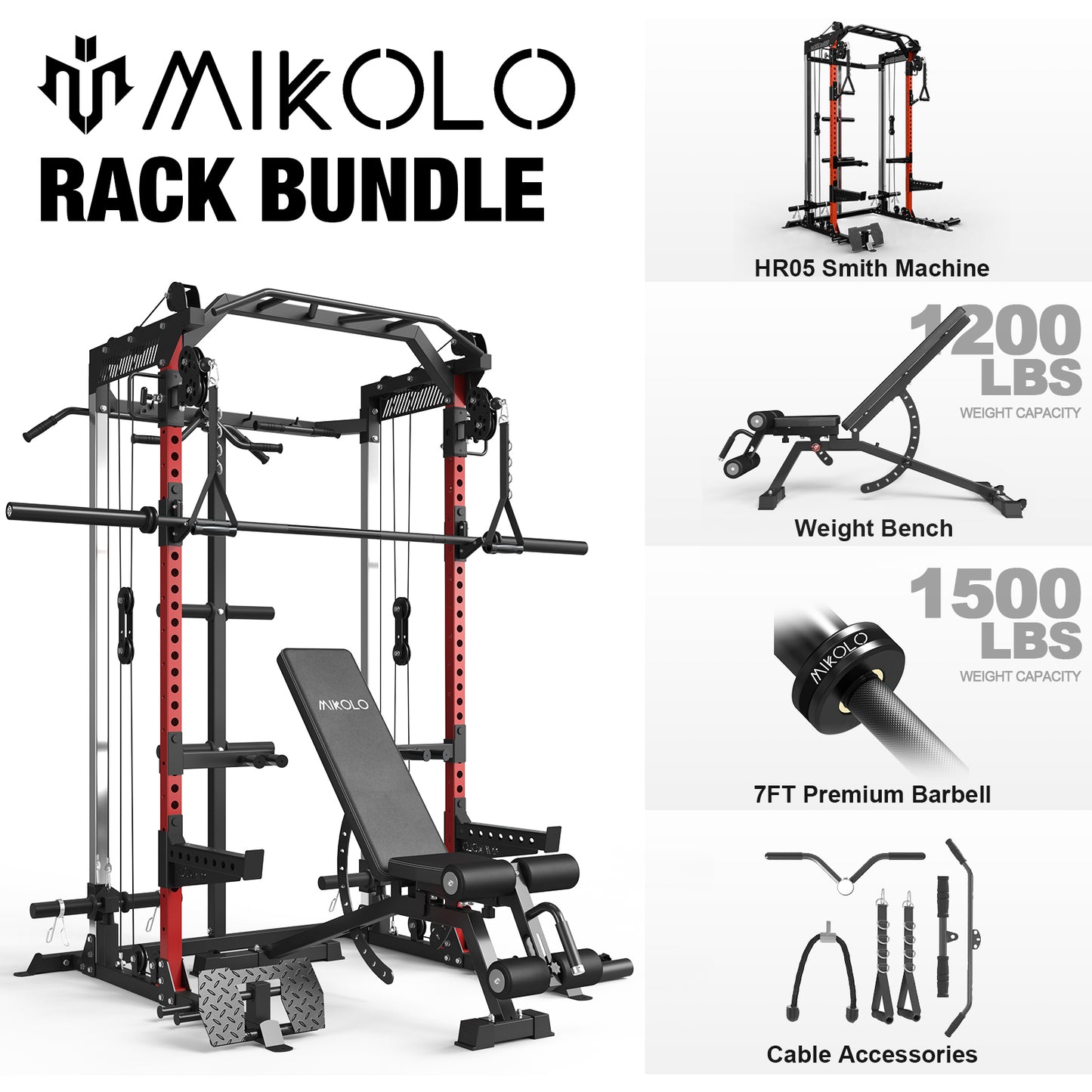 Mikolo Power Rack Cage, Squat Rack with Cable Crossover Machine, 230lbs Weight Plate, Multi-Function Power Cage with J Hooks,Dip Bars and Landmine for Home Gym