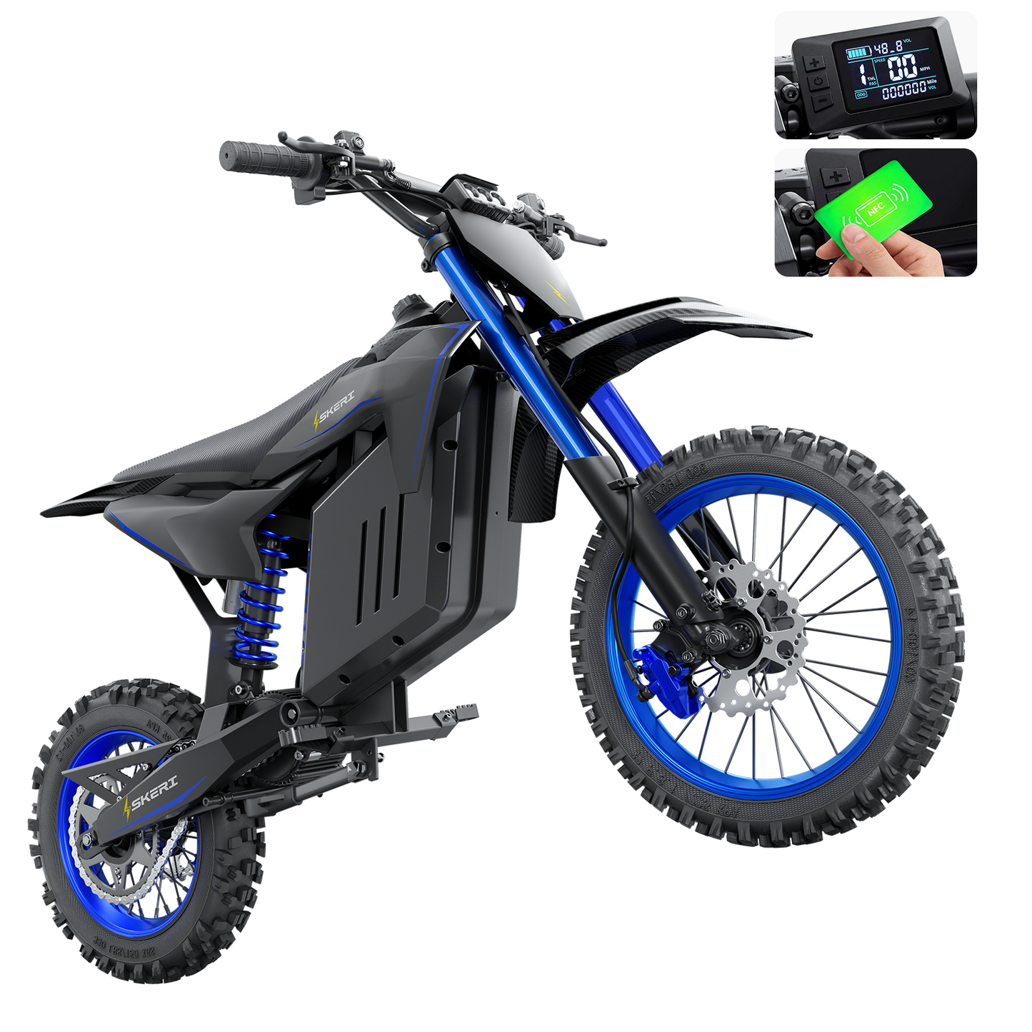 Skeri Electric-Bike for Teens Adults, 14"/12" Fat Tire 2000W (Peak 3200W) Electric-Motorcycle with 48V 21AH Battery Ebike 39MPH Hydraulic Brakes Mountain Off-Road Fit Age 13+ Blue