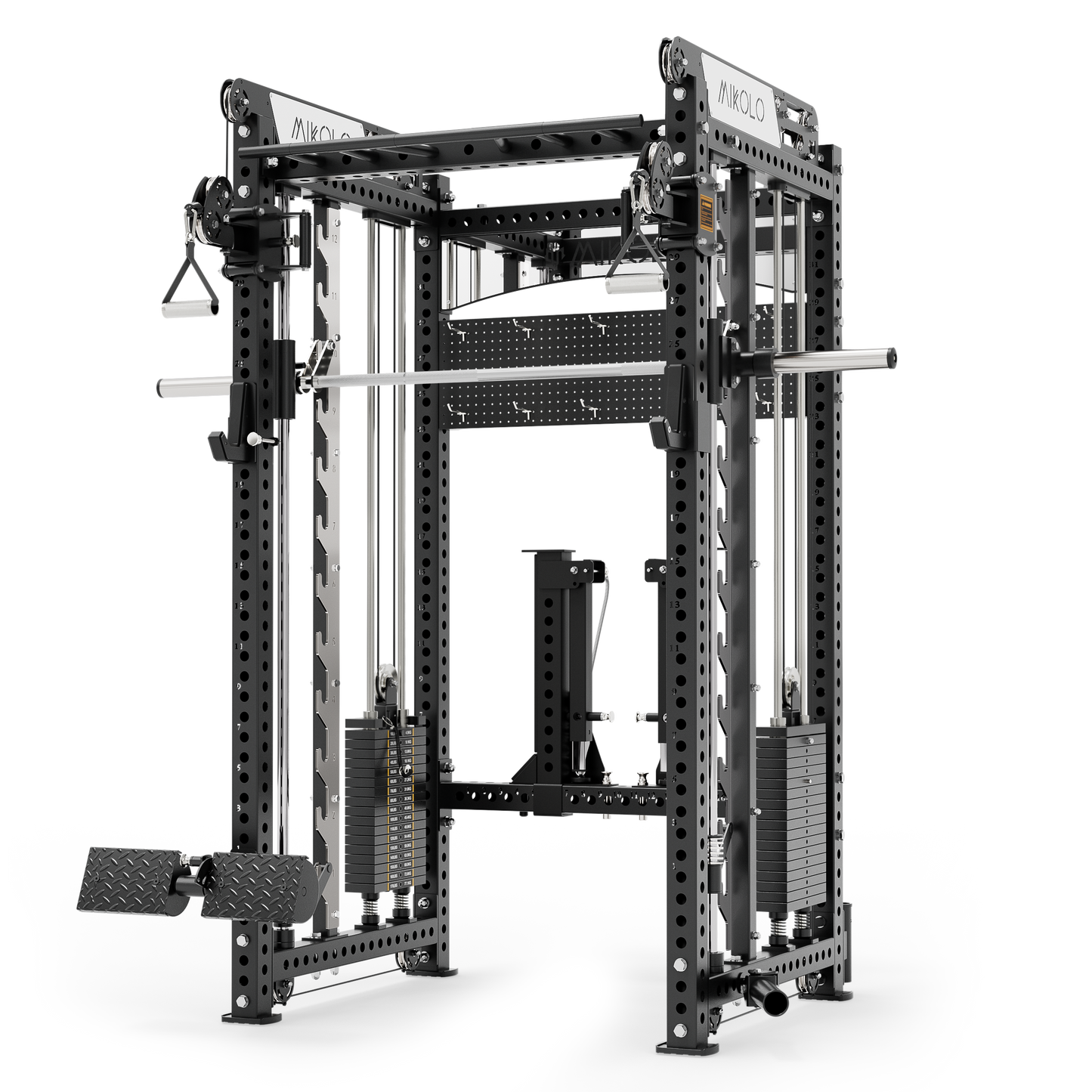 Mikolo Smith Machine, All-in-One Power Rack Cage with Weight Stack, 2000LBS Power Cage Squat Rack with Smith Bar, Dual Pulley Cable Crossover System for Home gym with Weight Stack