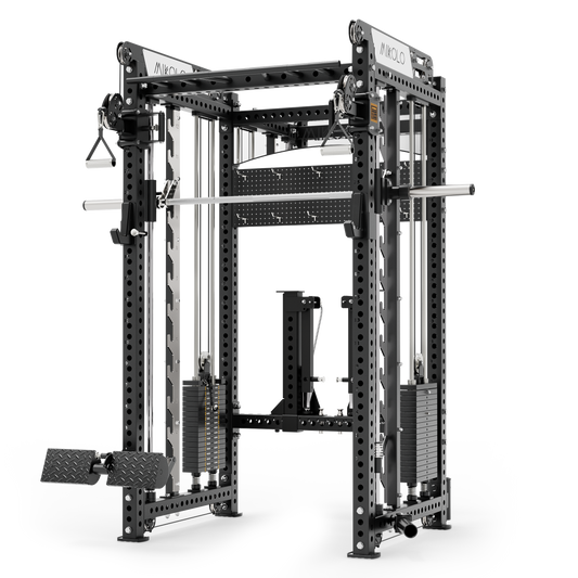 Mikolo Smith Machine, All-in-One Power Rack Cage with Weight Stack, 2000LBS Power Cage Squat Rack with Smith Bar, Dual Pulley Cable Crossover System for Home gym with Weight Stack