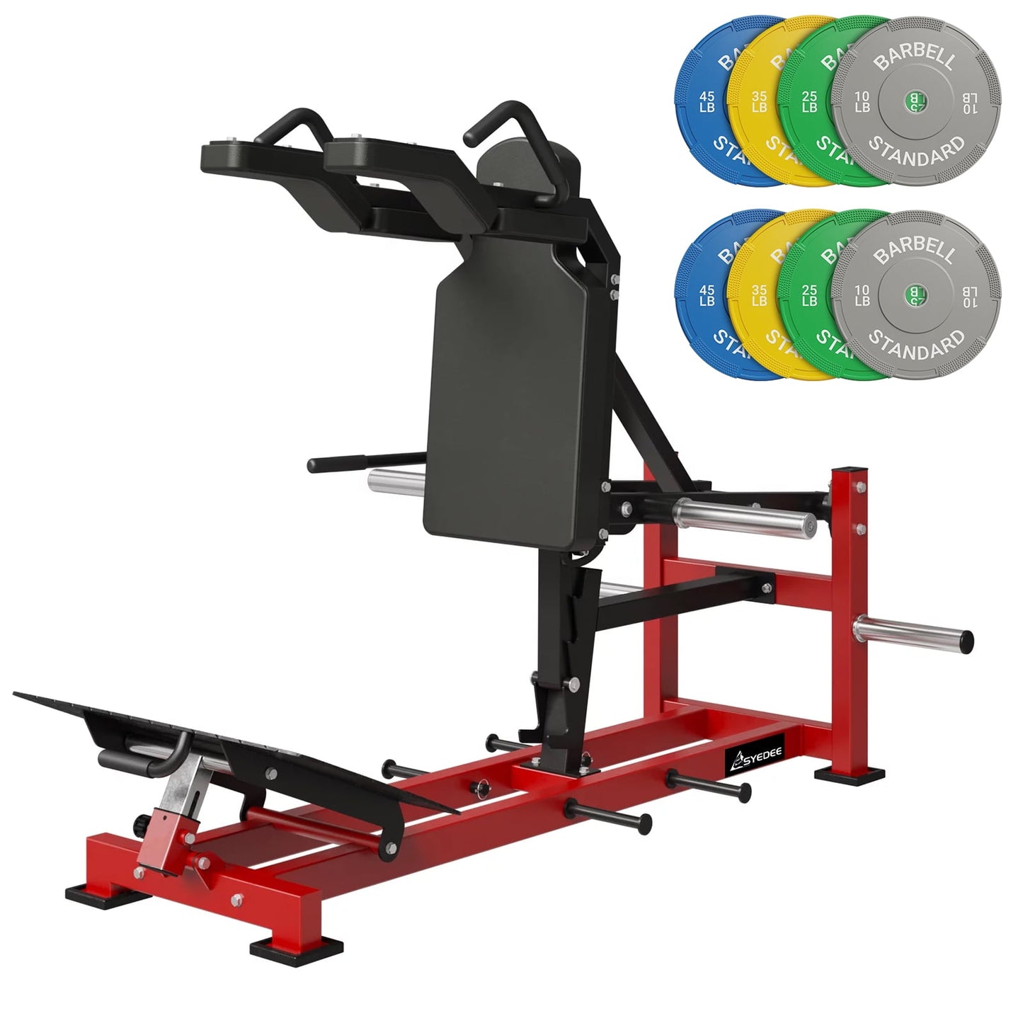 syedee Plate Loaded Hack Squat Machine with Band Pegs, V Squat Machine with Adjustable Footboard, Weight Capacity 1000lbs Calf Raise Machine for Home Gym