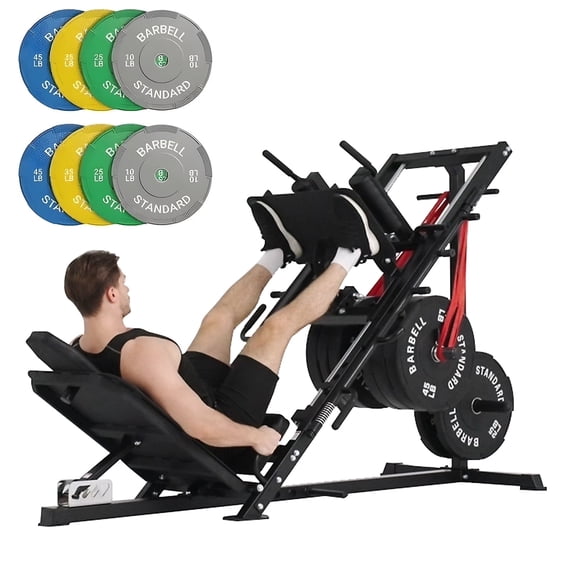 Syedee Multifunctional Leg Machine W/ Linear Bearing Hack Squat & Leg Press Combo with Safety Features, Adjustable Pedals, Space-Saving Leg Machine W/ Band Pegs Arm-reach Weight Holder