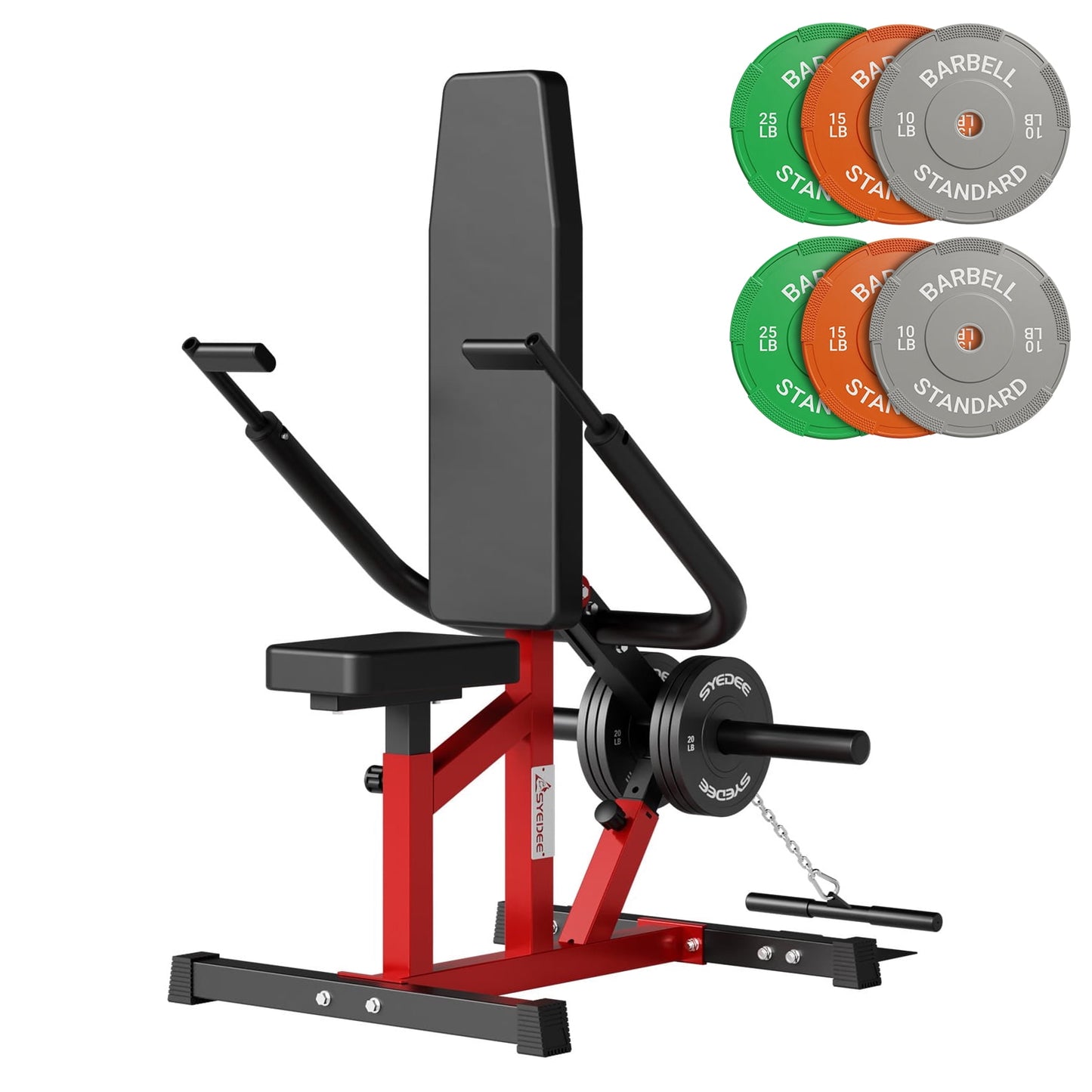 syedee Plate Loadable Seated Dip Machine, Tricep Dip Machine with Cable Bar for Bicep Chest Training Tricep Press, Hold up to 400LBS, Black and Red