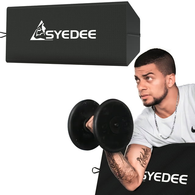 syedee Preacher Pad, Portable Preacher Curl Bench, Bricep Curl & Tricep Extension with Barbell and Dumbbell, Triceps Biceps Training Station for Home Gym