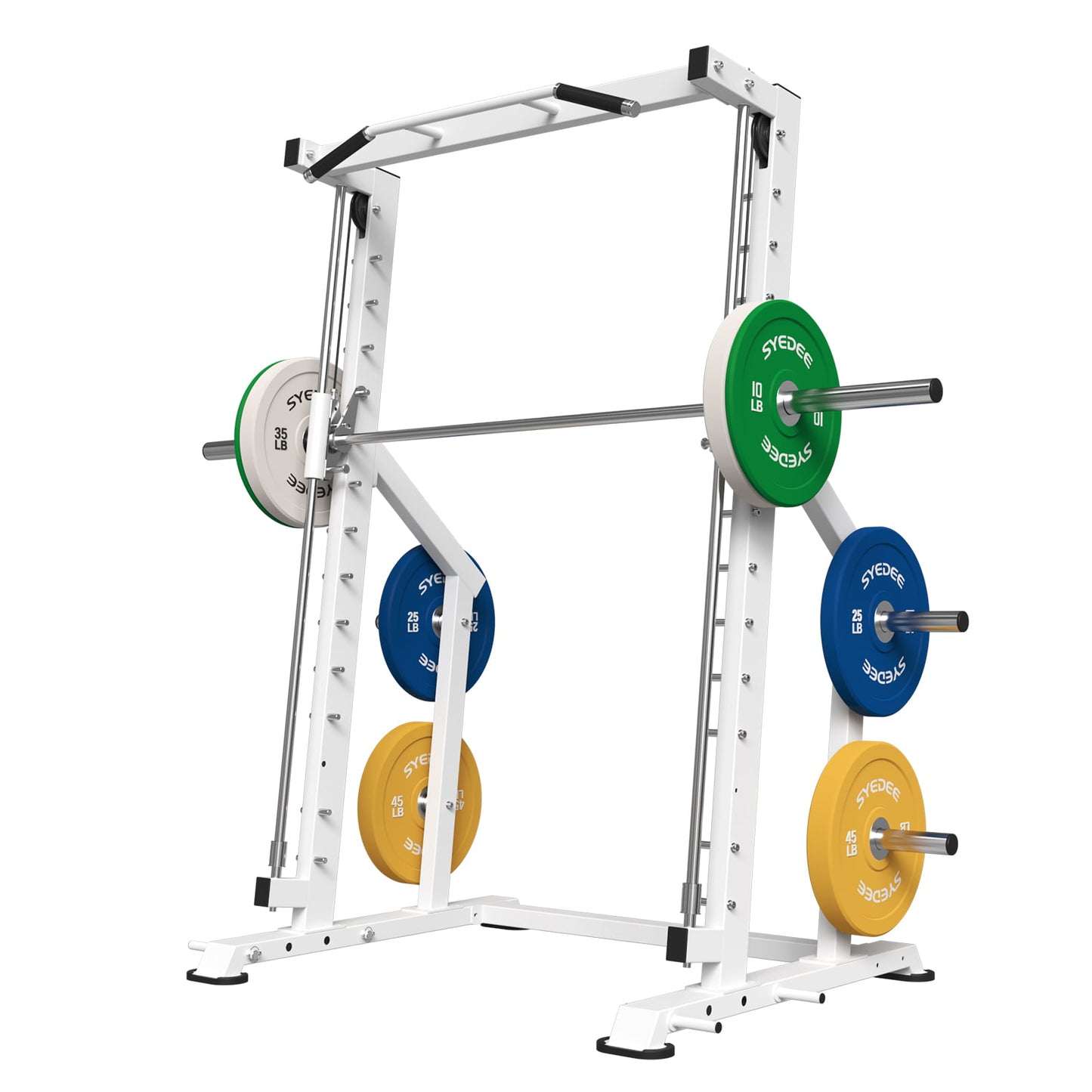 syedee Smith Machine Home Gym, Power Rack Cage with Linear Bearing,Commercial Grade with 230LBS Weight Plates for Home Gym